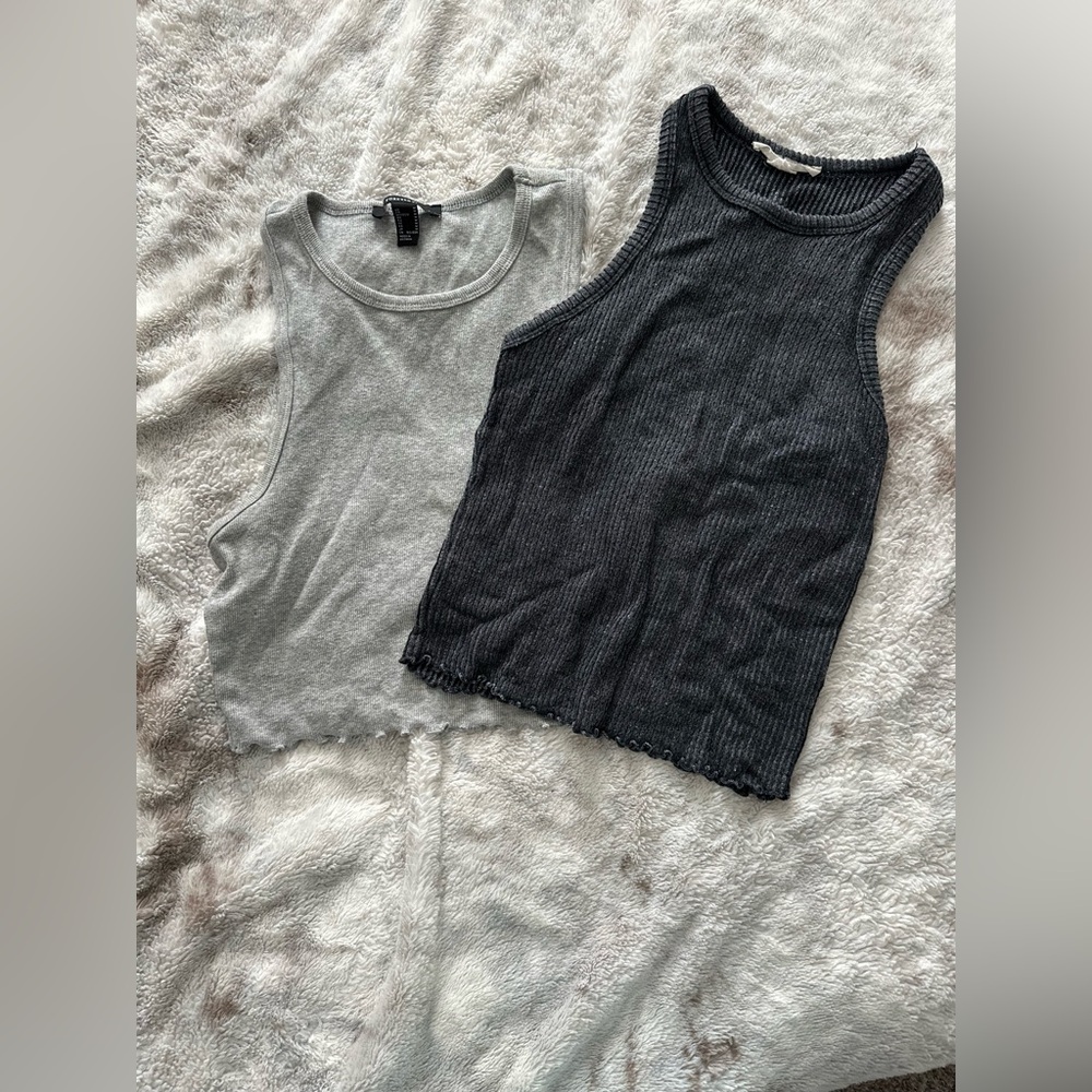Forever 21 Ribbed Crop Tank Tops Gray and Black